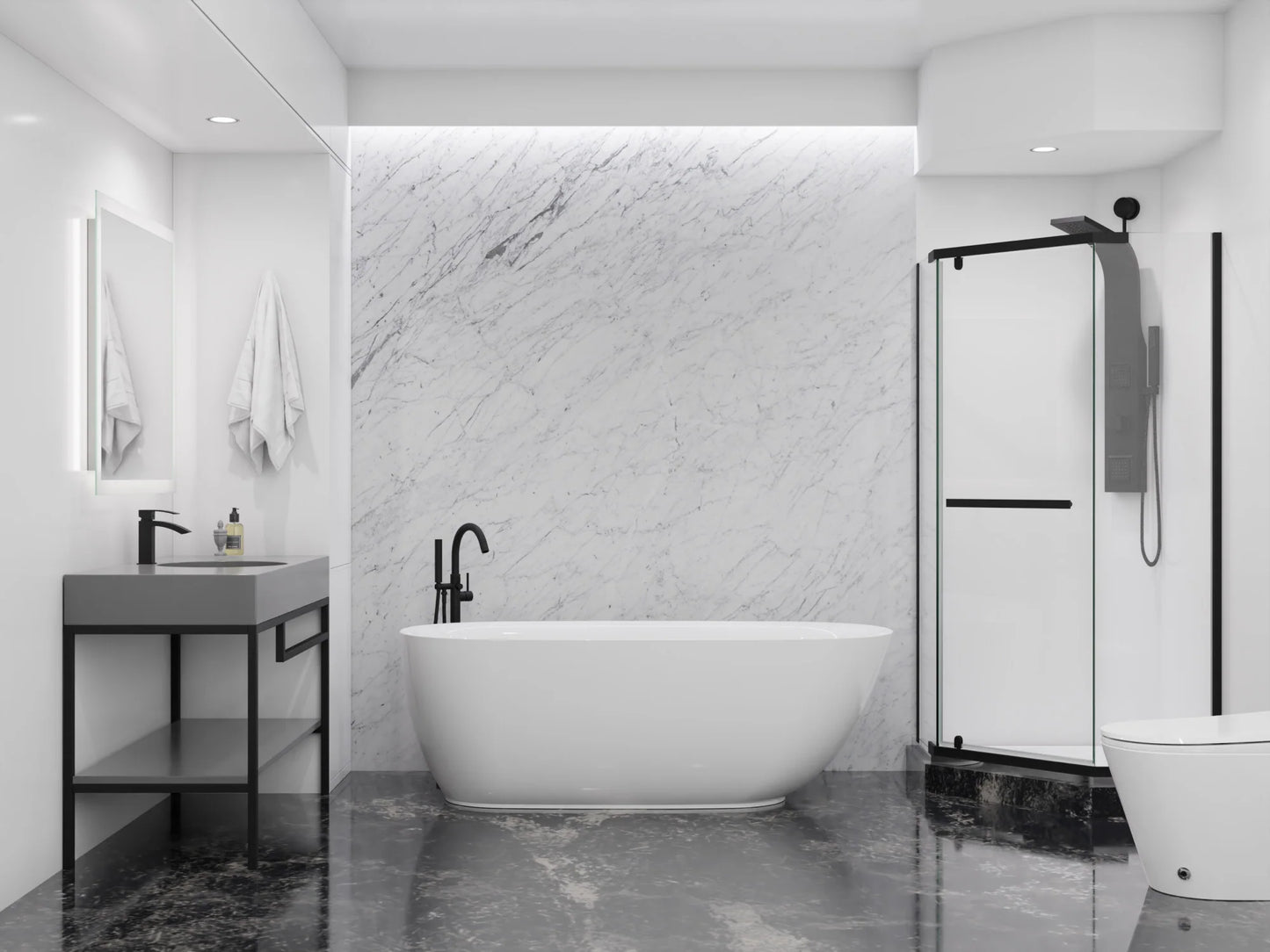 Ami Series 59 in. x 30 in. Flat Bottom Acrylic Freestanding 79 Gallon Soaking Bathtub with Center Drain in Glossy White