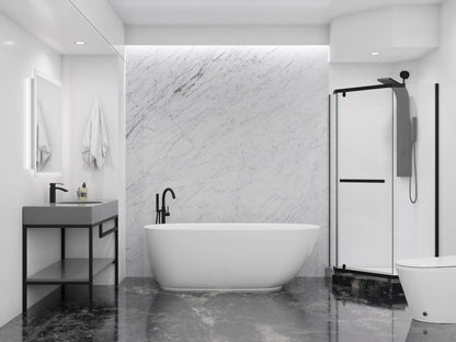 Ami Series 59 in. x 30 in. Flat Bottom Acrylic Freestanding 79 Gallon Soaking Bathtub with Center Drain in Glossy White