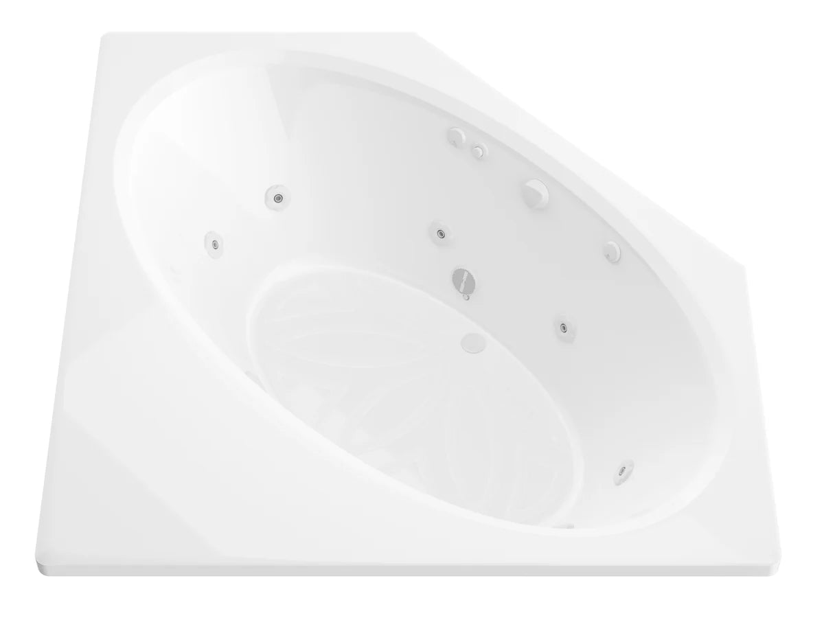 Mali Series 83 in. x 62 in. Corner Whirlpool Bathtub with Center drain and V-Style Back Jets in Glossy Smooth White