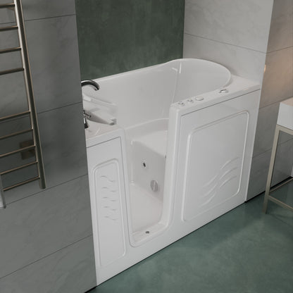 MediTub 30x52 white whirlpool jetted bathtub with left drain and powered fast drain