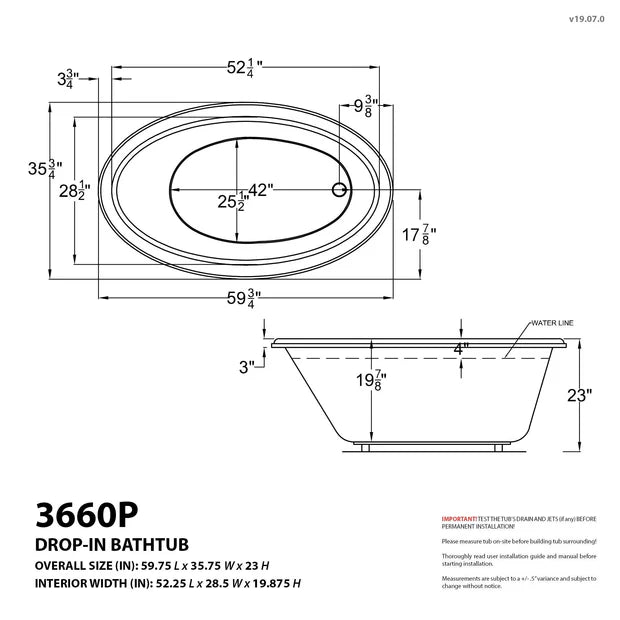 Topaz Series 60 in. x 36 in. Oval Air Bathtub with Left Side Drain and Marine Grade Acrylic in Glossy Smooth White