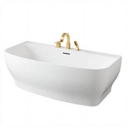 Bank Series 65 in. x 31 in. Flat Bottom Acrylic Freestanding Soaking Bathtub with Center Drain, Brushed Gold Faucet