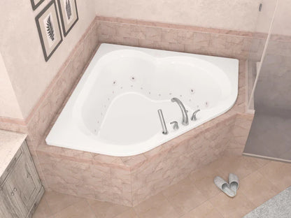 Cascade 60 in. x 60 in. Corner Whirlpool and Air Bathtub with Center drain and VS Jets and Aromatherapy in Glossy White
