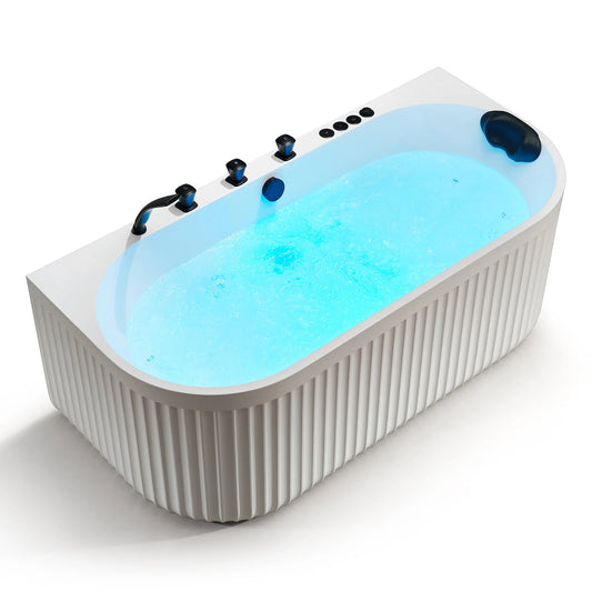 Stone Belle 67 in. Flatbottom Freestanding Whirlpool and Air Bathtub with Center Drain and Faucet in White and Black