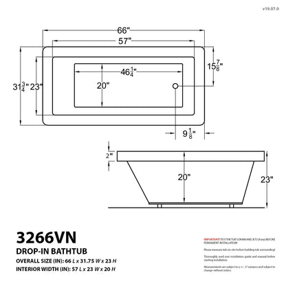 Atlantis Whirlpools Venetian 32 x 66 Rectangular Air & Whirlpool Jetted Bathtub