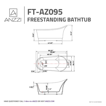 Prima Series 67 in. x 31 in. Flat Bottom Acrylic Freestanding Soaking Bathtub with Center Drain in Glossy White