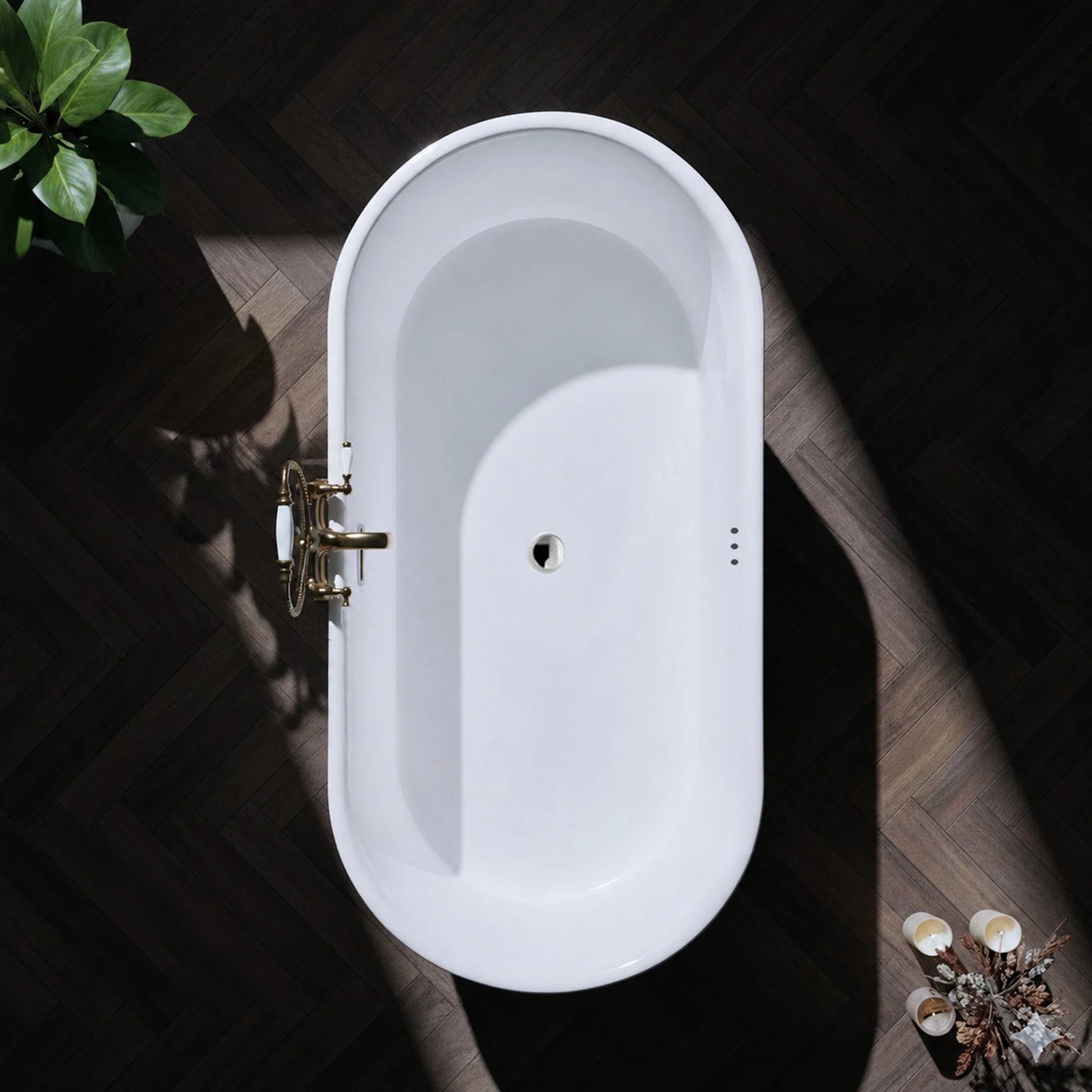 Jericho Series 67 in. x 32 in. Flat Bottom Acrylic Freestanding Air Jetted Bathtub with Center Drain in Glossy White