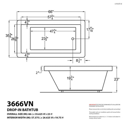 Atlantis Whirlpools Venetian 36 x 66 Rectangular Air Jetted Bathtub