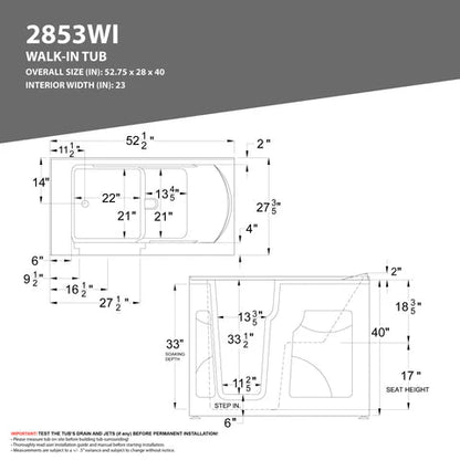 Coupe Premier 53 - 60 in x 28 in. Left Drain Soaking Walk-in Tub in White