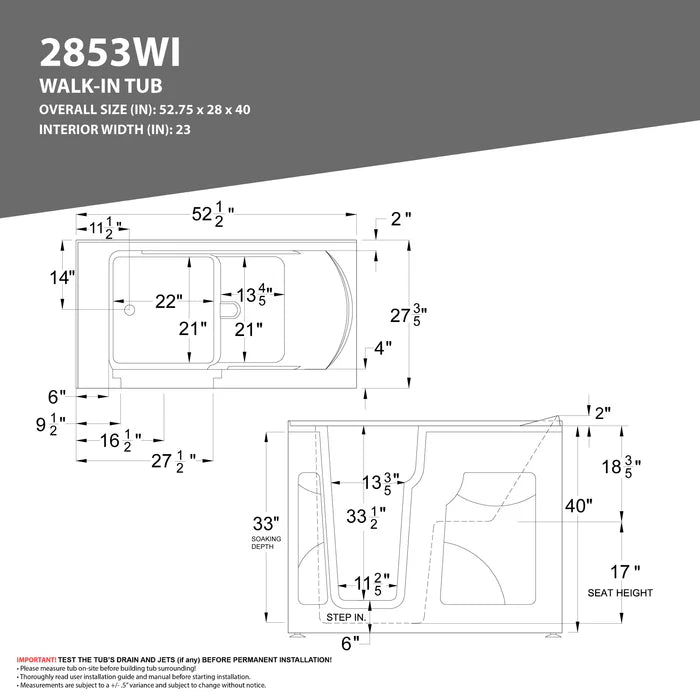 Coupe Premier 53 - 60 in x 28 in. Right Drain Soaking Walk-in Tub in Biscuit