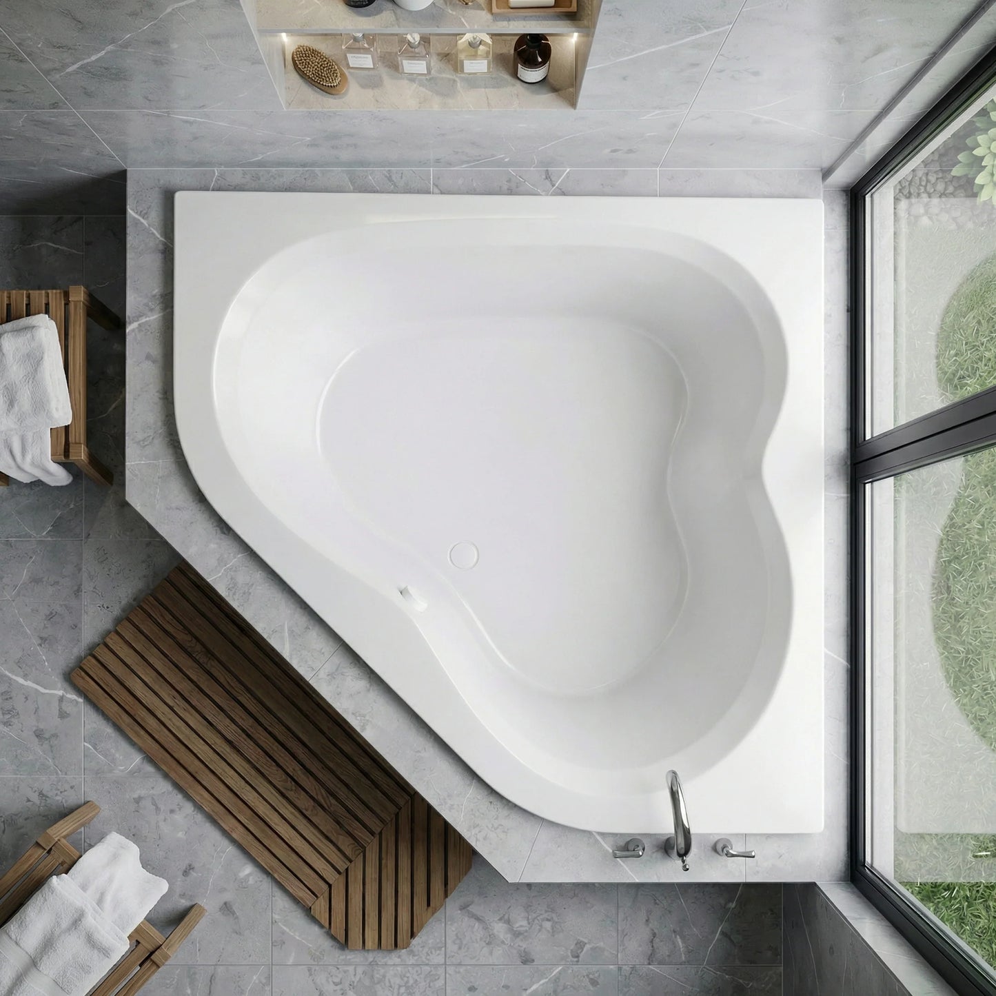 Petra 5 ft. Acrylic Center Drain Corner Bathtub in White