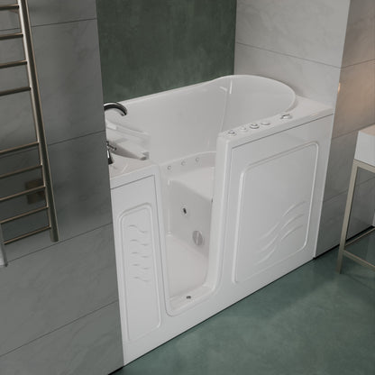 MediTub white left-drain alcove bathtub with jets and powered fast drain