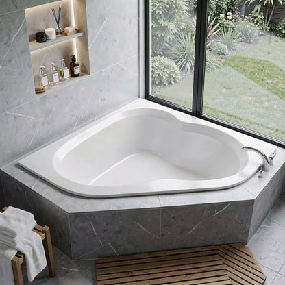 Petra 5 ft. Acrylic Center Drain Corner Bathtub in White
