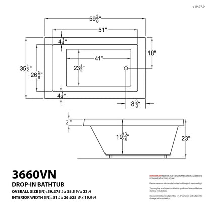Sapphire Series 59 in. x 36 in. Rectangular Air Bathtub with Left Side Drain and Aromatherapy in Glossy Smooth White