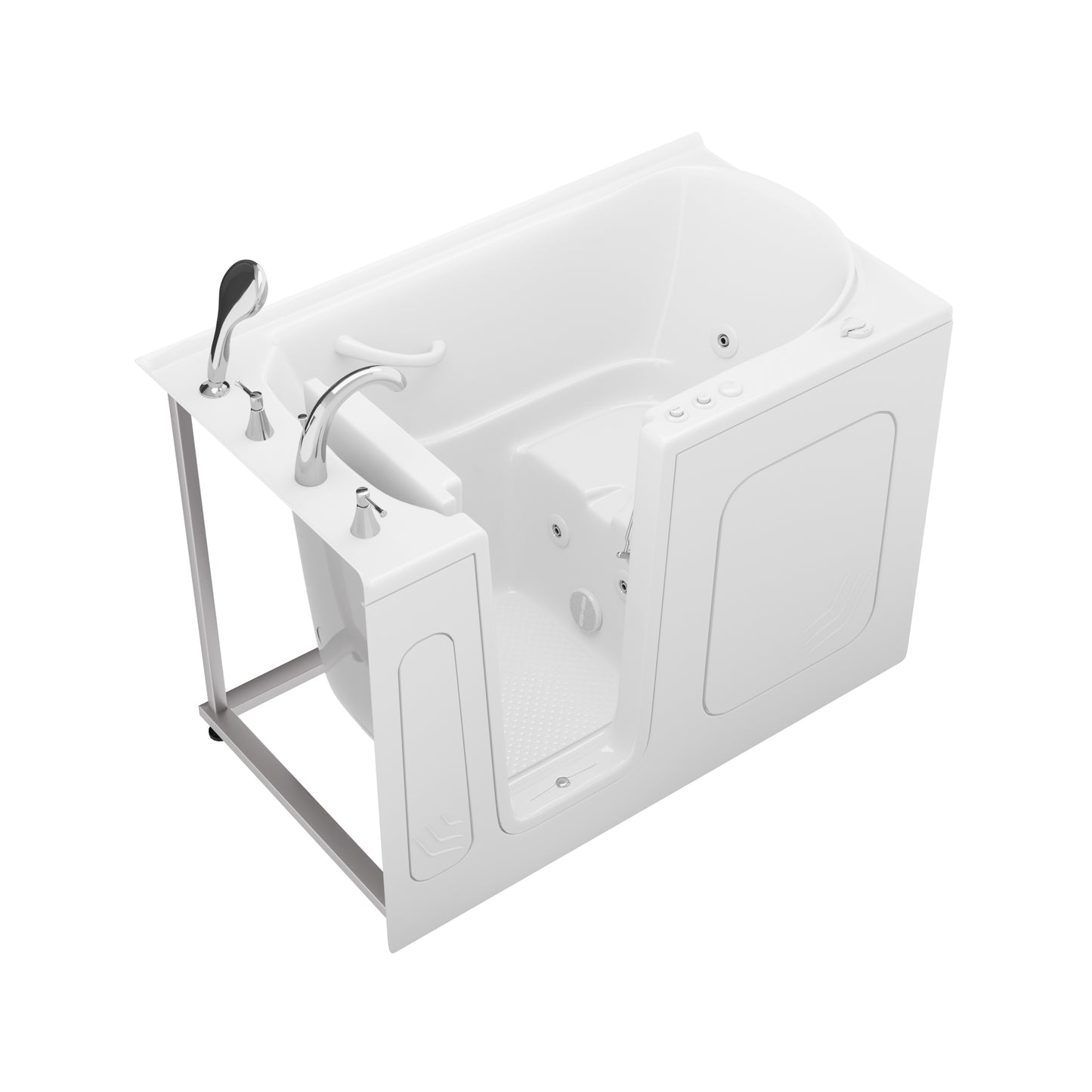 MediTub walk-in whirlpool tub, 30 x 54 left-drain, white with quick-fill and powered fast drain