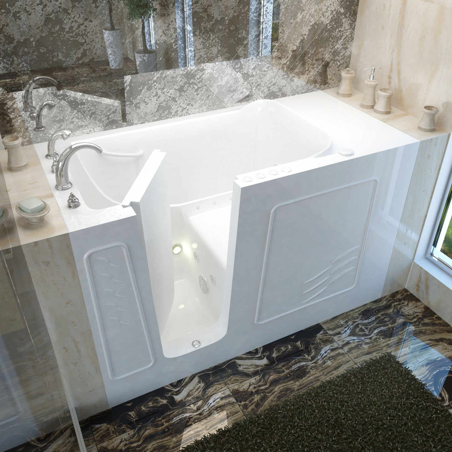 MediTub walk-in bathtub, white with left drain and whirlpool/air jets