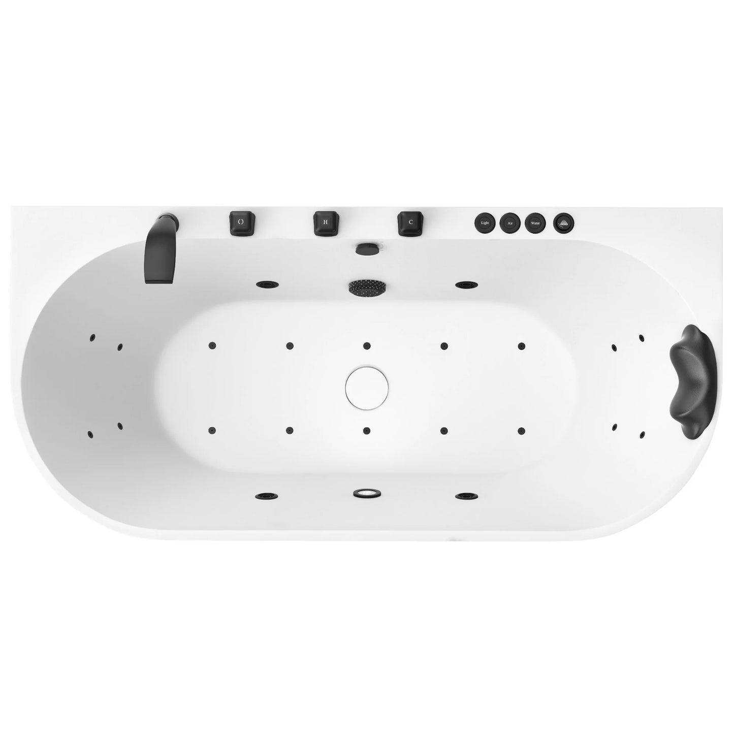 Stone Belle 67 in. Flatbottom Freestanding Whirlpool and Air Bathtub with Center Drain and Faucet in White and Black