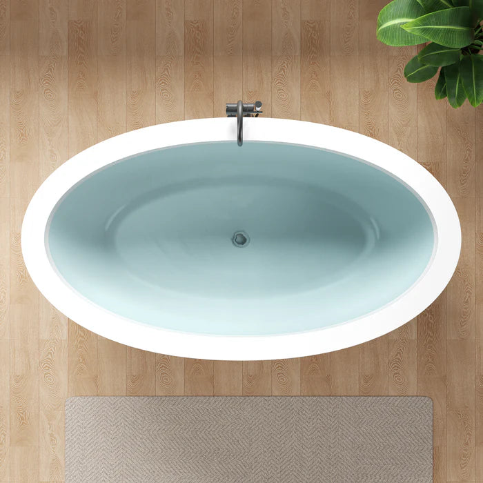 Lusso Series 76 in. x 41 in. Flat Bottom Solid Surface Freestanding Soaking Bathtub with Center Drain in Matte White