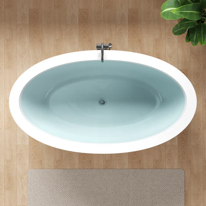 Lusso Series 76 in. x 41 in. Flat Bottom Solid Surface Freestanding Soaking Bathtub with Center Drain in Matte White
