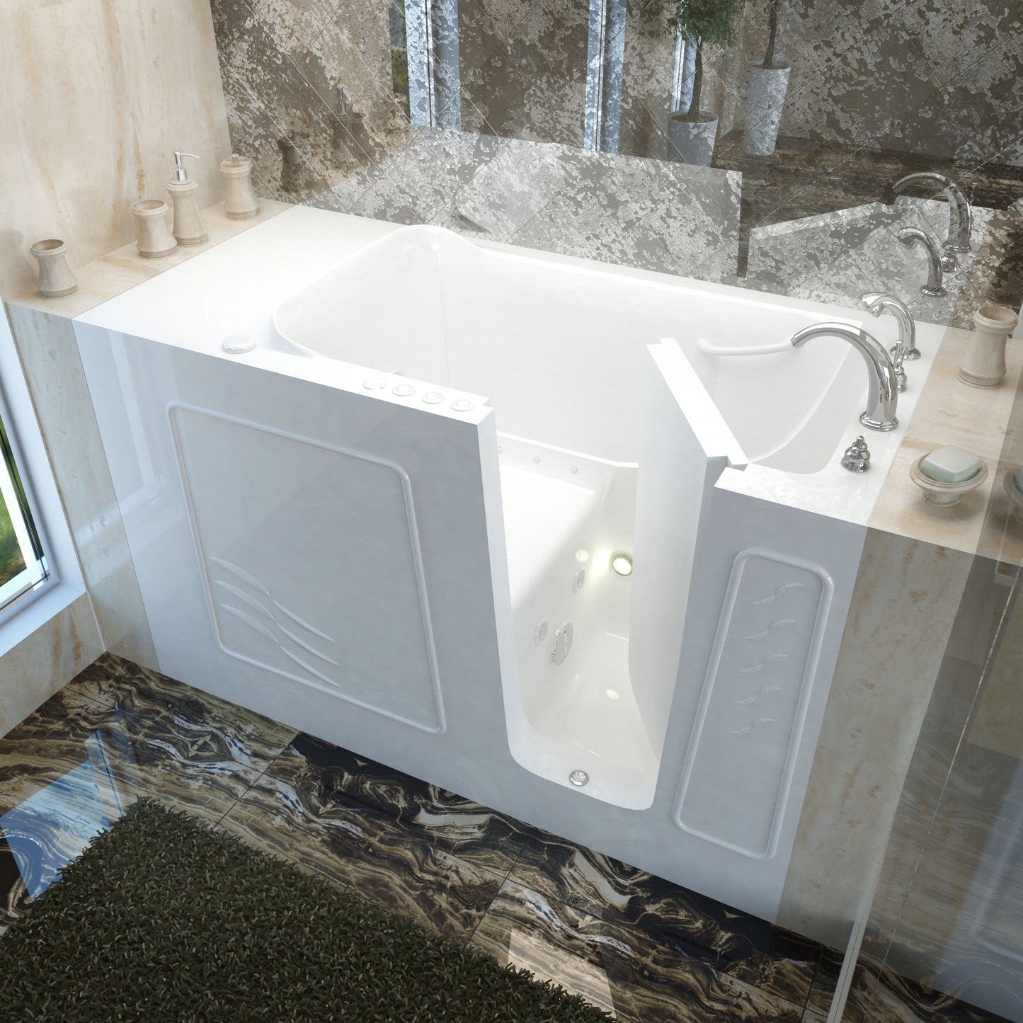 MediTub 30x59 Walk In Tub With Right Drain White Whirlpool And Air Jets