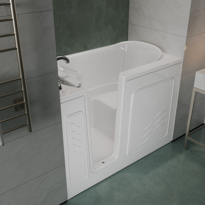 MediTub Collection 30 x 52 white left-side drain jetted soaker alcove bathtub with fast-fill faucet set