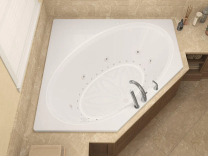 Mali 83 in. x 62 in. Corner Whirlpool and Air Bathtub with Center drain and VS Jets and Aromatherapy in Glossy White