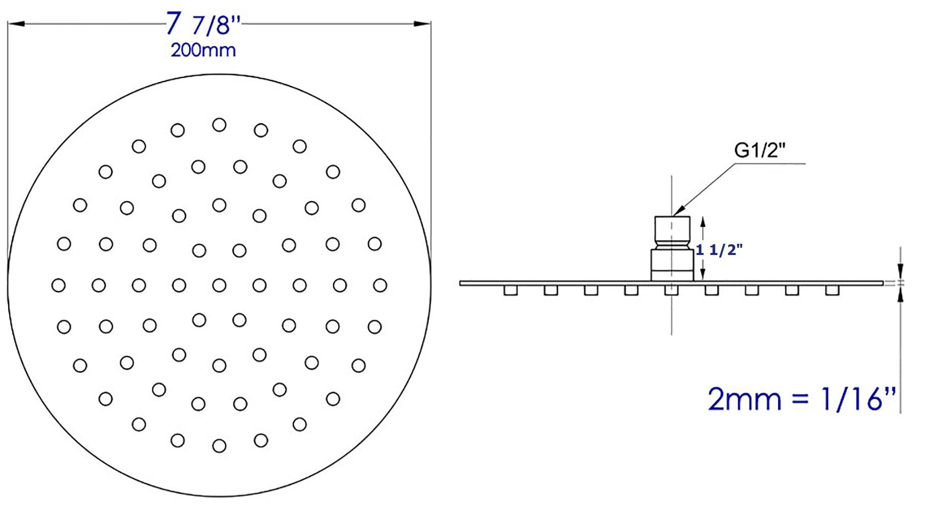 Round Thin 8 Inch Shower Head With Rain Drops by Alfi