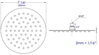Round Thin 8 Inch Shower Head With Rain Drops by Alfi