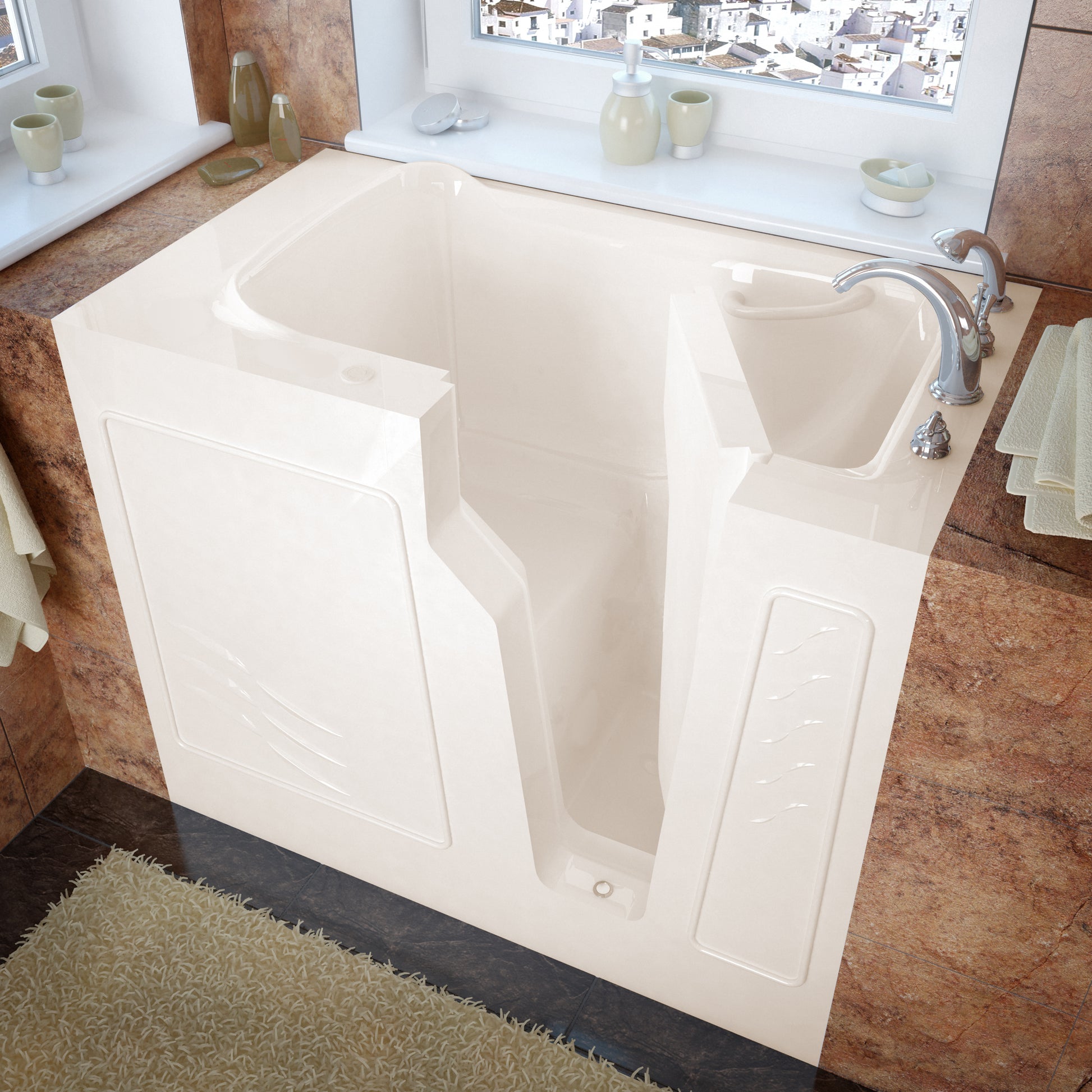 MediTub walk-in bathtub, biscuit color, 26 x 46, right drain, soaking tub