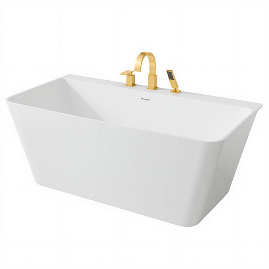 Vault Series 67 in. x 32 in. Flat Bottom Acrylic Freestanding Soaking Bathtub with Center Drain, Brushed Gold Faucet