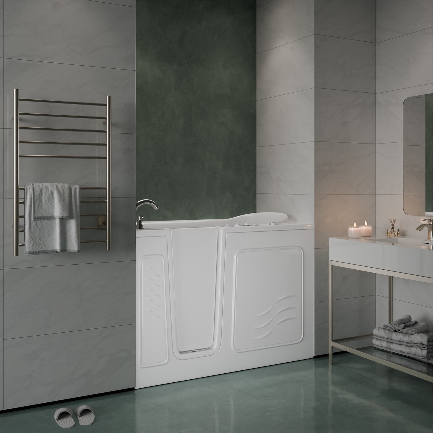 MediTub Collection 30x52 left-side drain jetted bathtub in white with powered fast drain