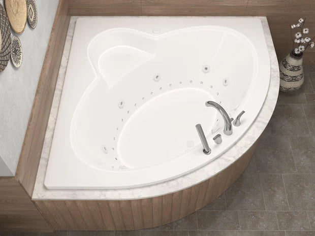 Jasper 85 in. x 67 in. Corner Whirlpool and Air Bathtub with Center drain and VS Jets and Aromatherapy in Glossy White