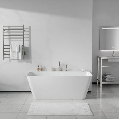 Vault Series 59 in. x 30 in. Flat Bottom Acrylic Freestanding Soaking Bathtub with Center Drain, Brushed Nickel Faucet
