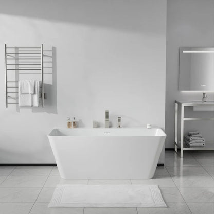 Vault Series 67 in. x 32 in. Flat Bottom Acrylic Freestanding Soaking Bathtub with Center Drain, Chrome Faucet