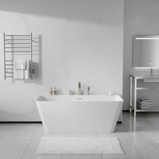 Vault Series 67 in. x 32 in. Flat Bottom Acrylic Freestanding Soaking Bathtub with Center Drain, Chrome Faucet