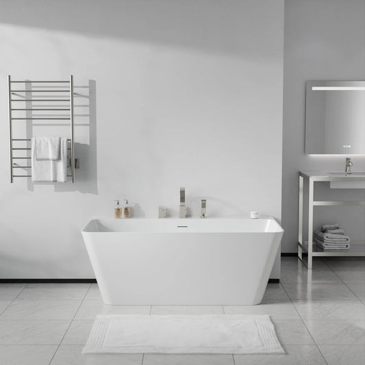 Vault Series 67 in. x 32 in. Flat Bottom Acrylic Freestanding Soaking Bathtub with Center Drain, Brushed Nickel Faucet