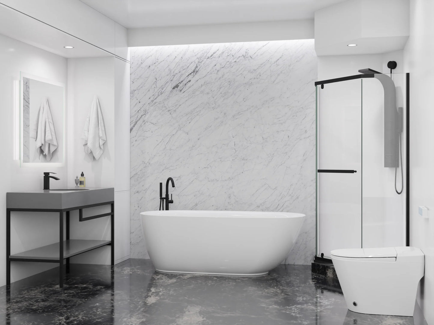 Ami Series 59 in. x 30 in. Flat Bottom Acrylic Freestanding 79 Gallon Soaking Bathtub with Center Drain in Glossy White