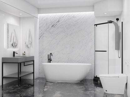 Ami Series 59 in. x 30 in. Flat Bottom Acrylic Freestanding 79 Gallon Soaking Bathtub with Center Drain in Glossy White