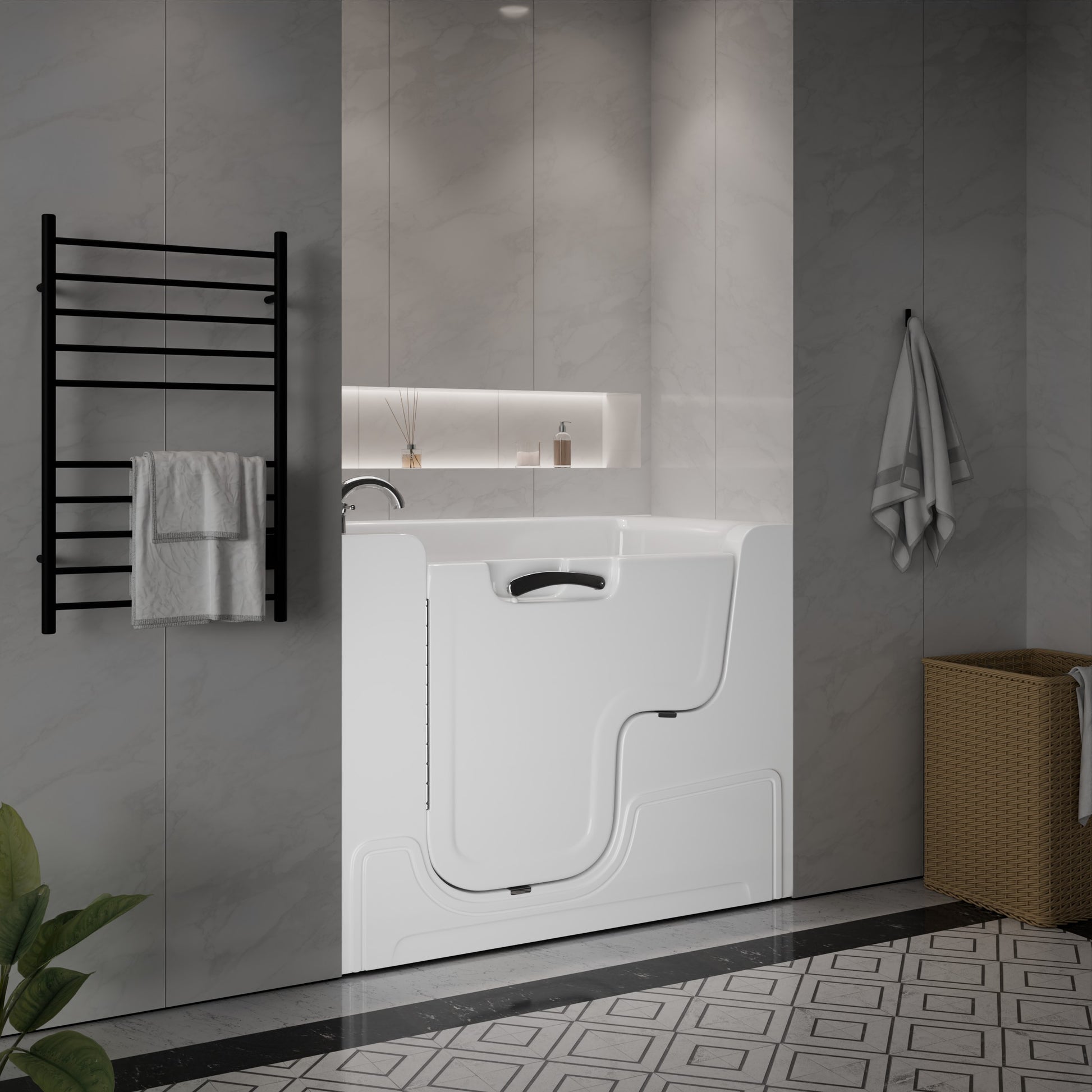 MediTub Collection 29x52 white left-side drain soaker jetted bathtub with fast-fill faucet set