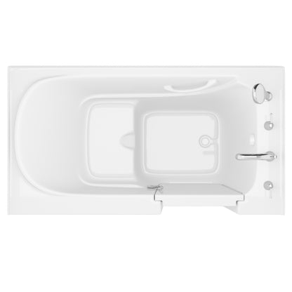 MediTub Collection 32x60 white alcove bathtub with right-side drain, jetted soaker and faucet set.