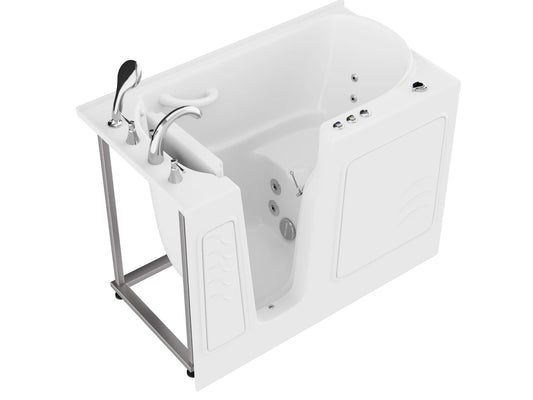 Coupe Series 29 in. x 52 in. Left Drain Quick Fill Walk-In Whirlpool Tub with Powered Fast Drain in White