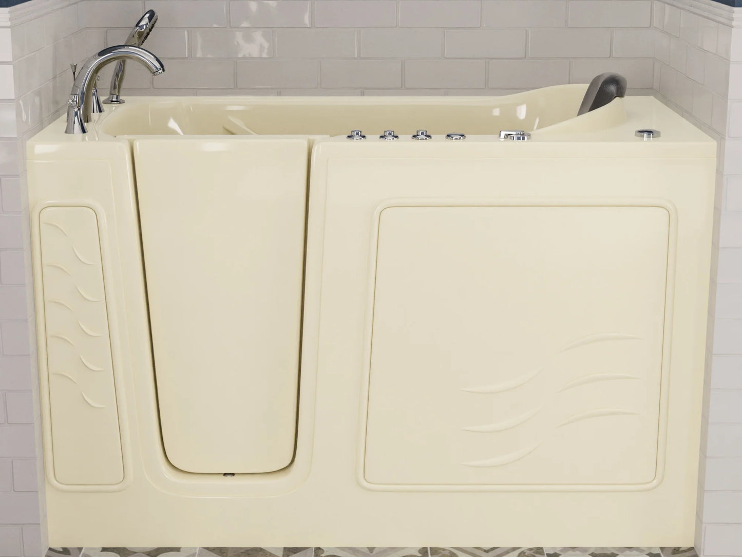 Nimbus Series 30 in. L x 59 in. W Right Side Drain Dual Jetted Bathtub in Biscuit with Microbubbles Jet