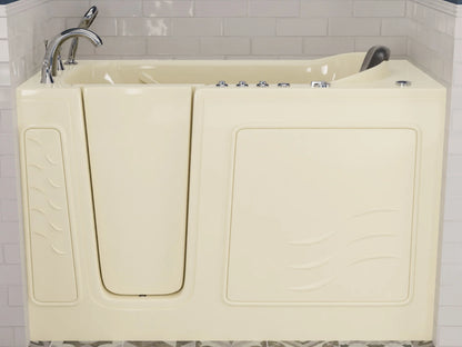 Nimbus Series 30 in. L x 59 in. W Right Side Drain Dual Jetted Bathtub in Biscuit with Microbubbles Jet