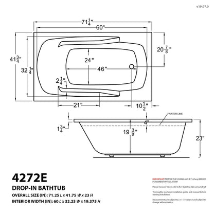 Eros 42 x 72 Rectangular Air Bathtub with Left Side Drain and Aromatherapy in Glossy Smooth White