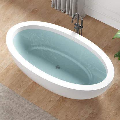 Lusso Series 76 in. x 41 in. Flat Bottom Solid Surface Freestanding Soaking Bathtub with Center Drain in Matte White