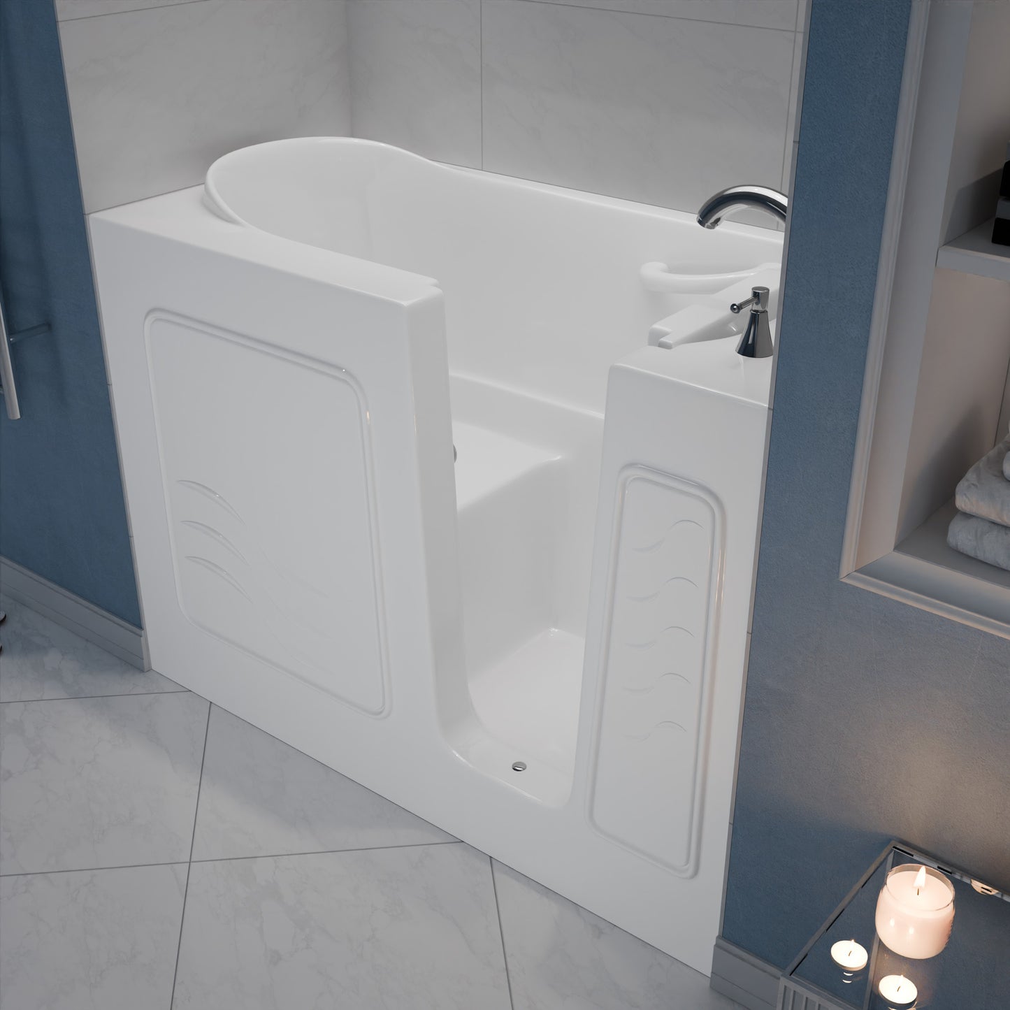 MediTub 26x53 alcove right-side drain jetted soaker bathtub, white with fast-fill faucet set