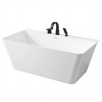 Vault Series 59 in. x 30 in. Flat Bottom Acrylic Freestanding Soaking Bathtub with Center Drain, Chrome Faucet