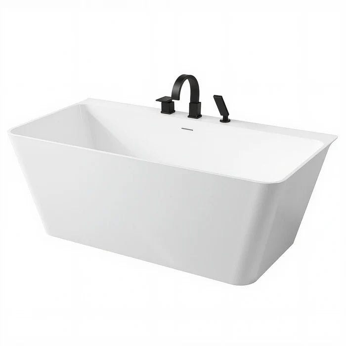 Vault Series 59 in. x 30 in. Flat Bottom Acrylic Freestanding Soaking Bathtub with Center Drain, Matte Black Faucet
