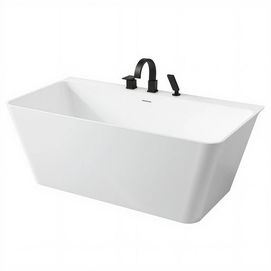 Vault Series 67 in. x 32 in. Flat Bottom Acrylic Freestanding Soaking Bathtub with Center Drain, Matte Black Faucet