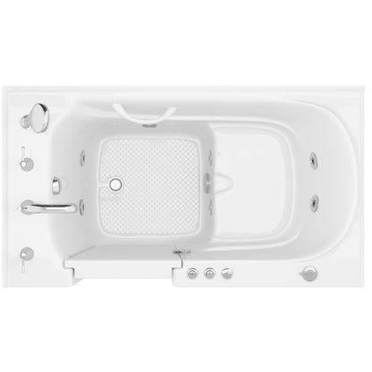 MediTub Walk-In Whirlpool Bathtub, 30x54 in, left drain, white, powered fast drain